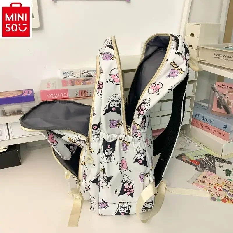 MINISO-mochila de dibujos animados Kuromi de gran capacidad para estudiantes, bolsa de almacenamiento ligera y reductora de carga, novedad de 2024