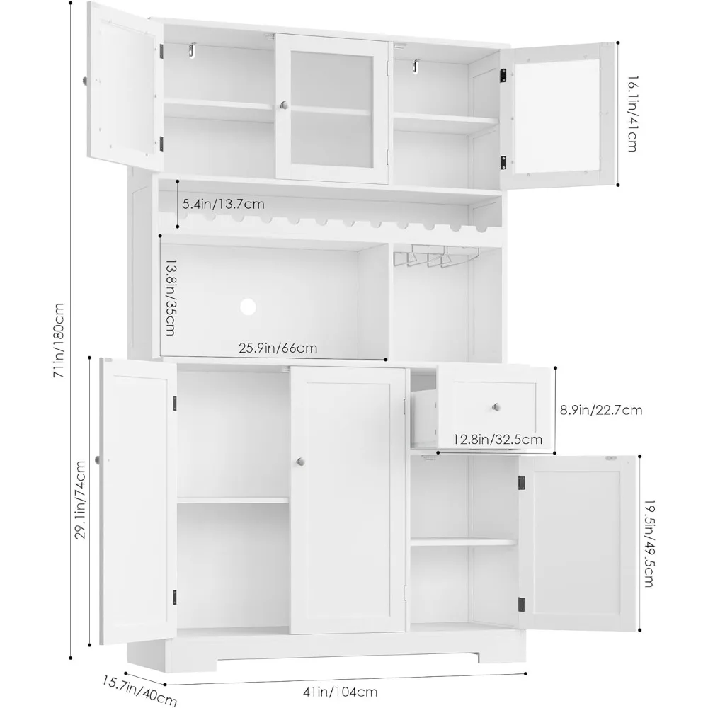 71" Kitchen Pantry Cabinet, Kitchen Hutch with Microwave Stand, Buffet Cabinet with Hutch, Drawers, Large Countertop for Dining