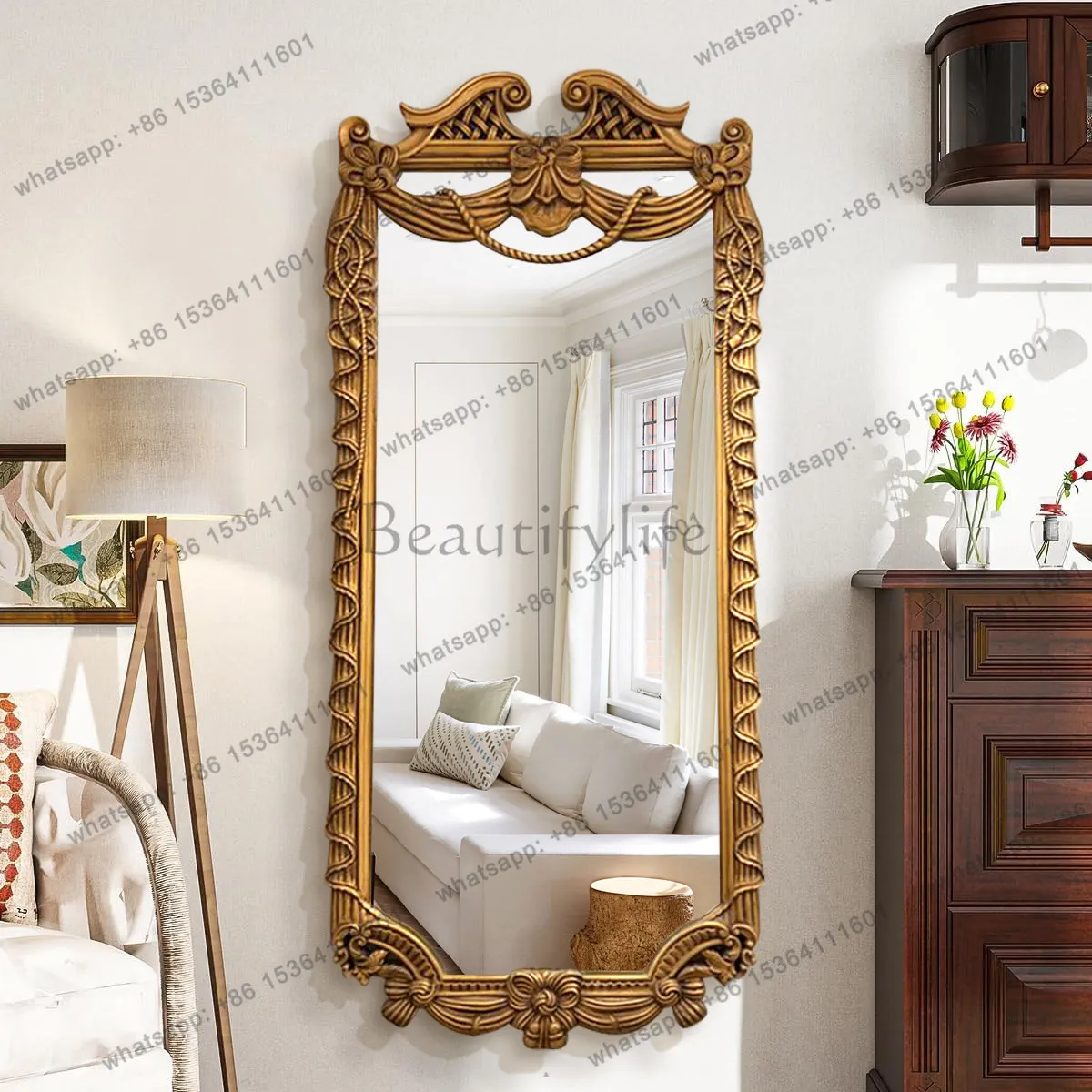 LS French-style feature wall corridor decorative mirror, wall-mounted walk-in closet, vintage art dressing mirror