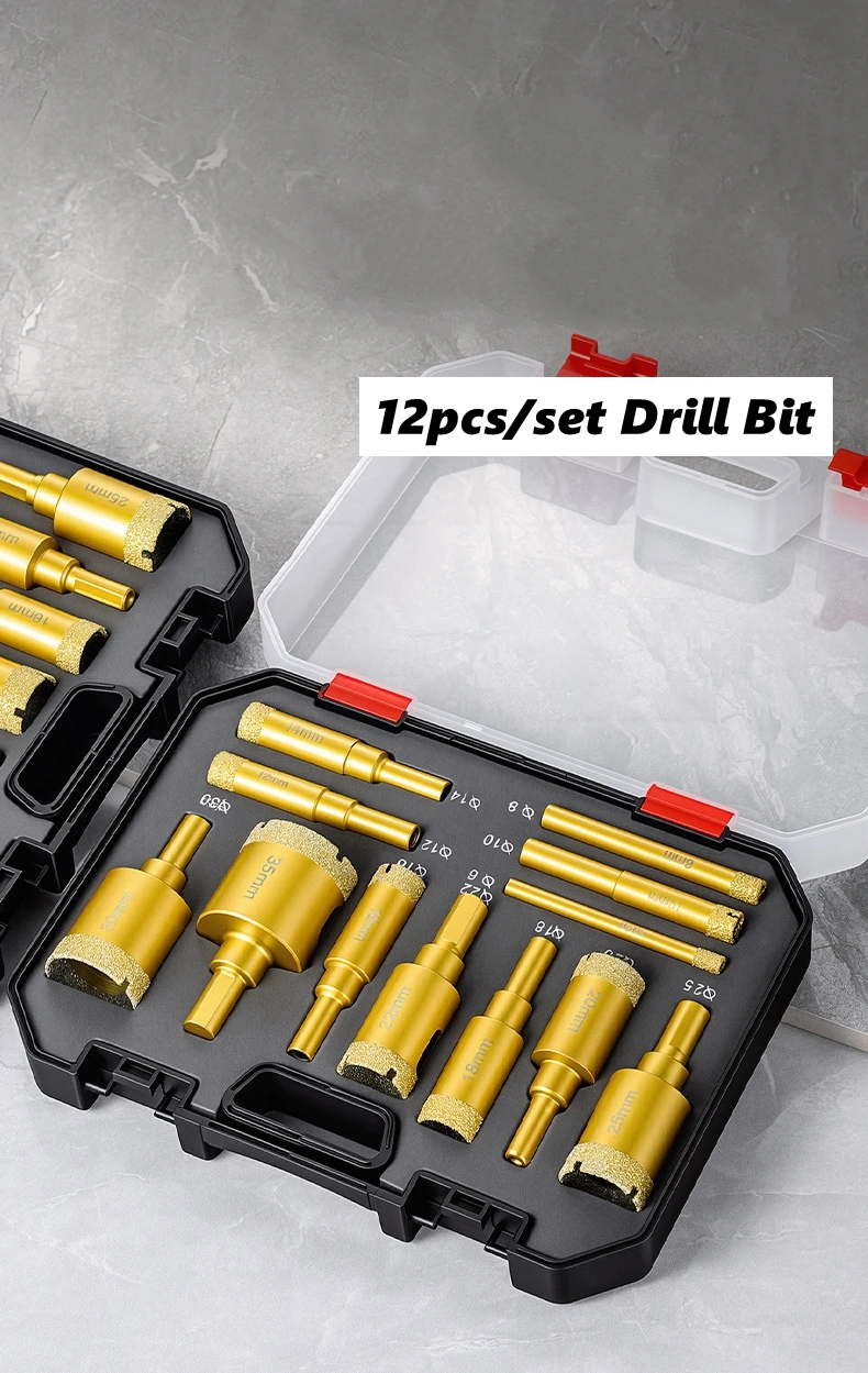 

12pcs Brazed Diamond Drill Bit Set Drilling Tool Set For Glass And Ceramic Tiles 6-35mm Diamond Drill Bits Set