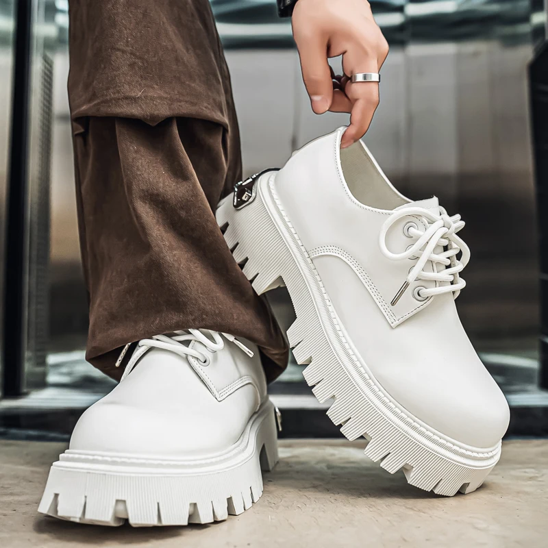 

2025 New Autumn Men's Derby Shoes - Platform Elevator Loafers Low-Top Round Toe Casual Leather Shoes