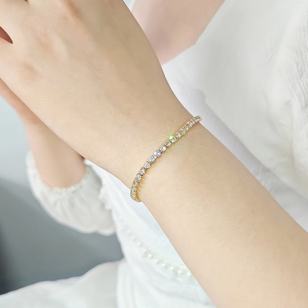 Luxury Elegance Shining 4mm Gold Color on Hand Princess Bracelet Bangle for Women Anniversary Gift Jewelry Wholesale S5787 image 4