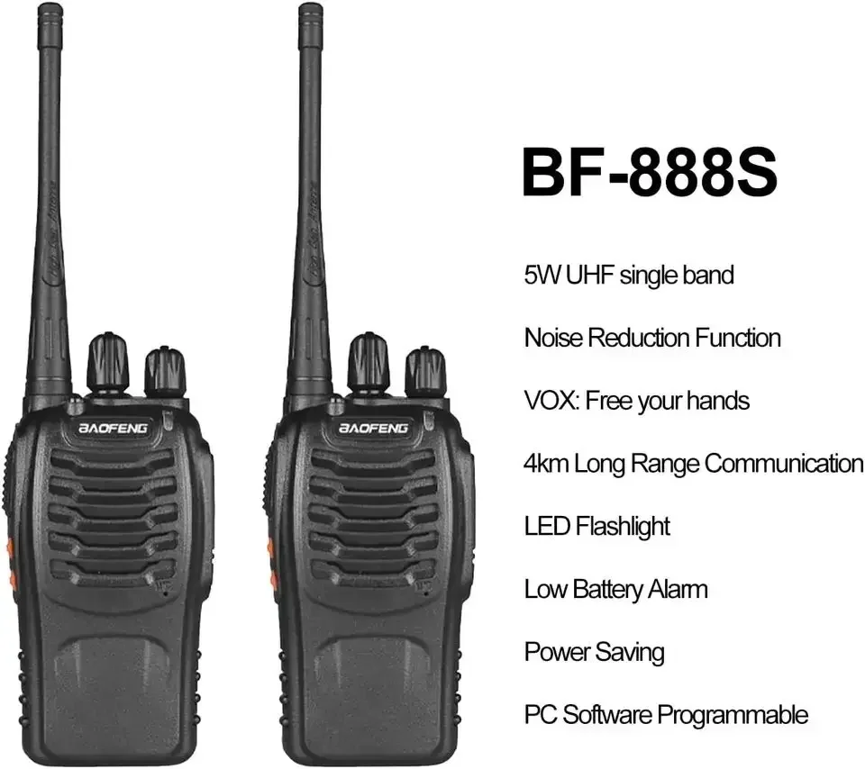 Baofeng-BF-888S Two-Way Walkie Talkie, Handheld Intercom, criptografia UHF, bateria de lítio preta, 3.7V, 400-470MHz