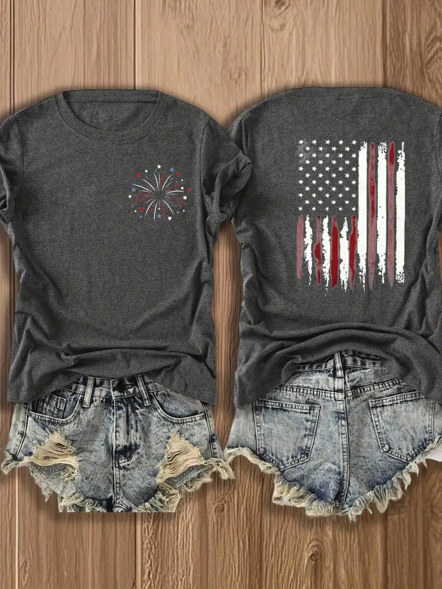

Womens Casual Graphic Print T-Shirt, Loose Fit Cotton Blend Tee, Soft Breathable Short Sleeve Top