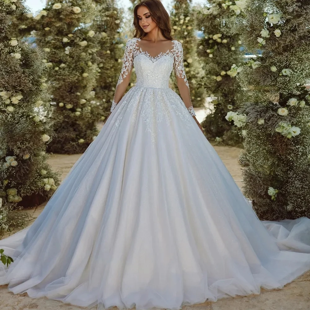 

KSDN Gorgeous Wedding Dress for Women Sweetheart Long Sleeve Appliques Royal Train Elegant Bridal Gown robe de mariée 2024