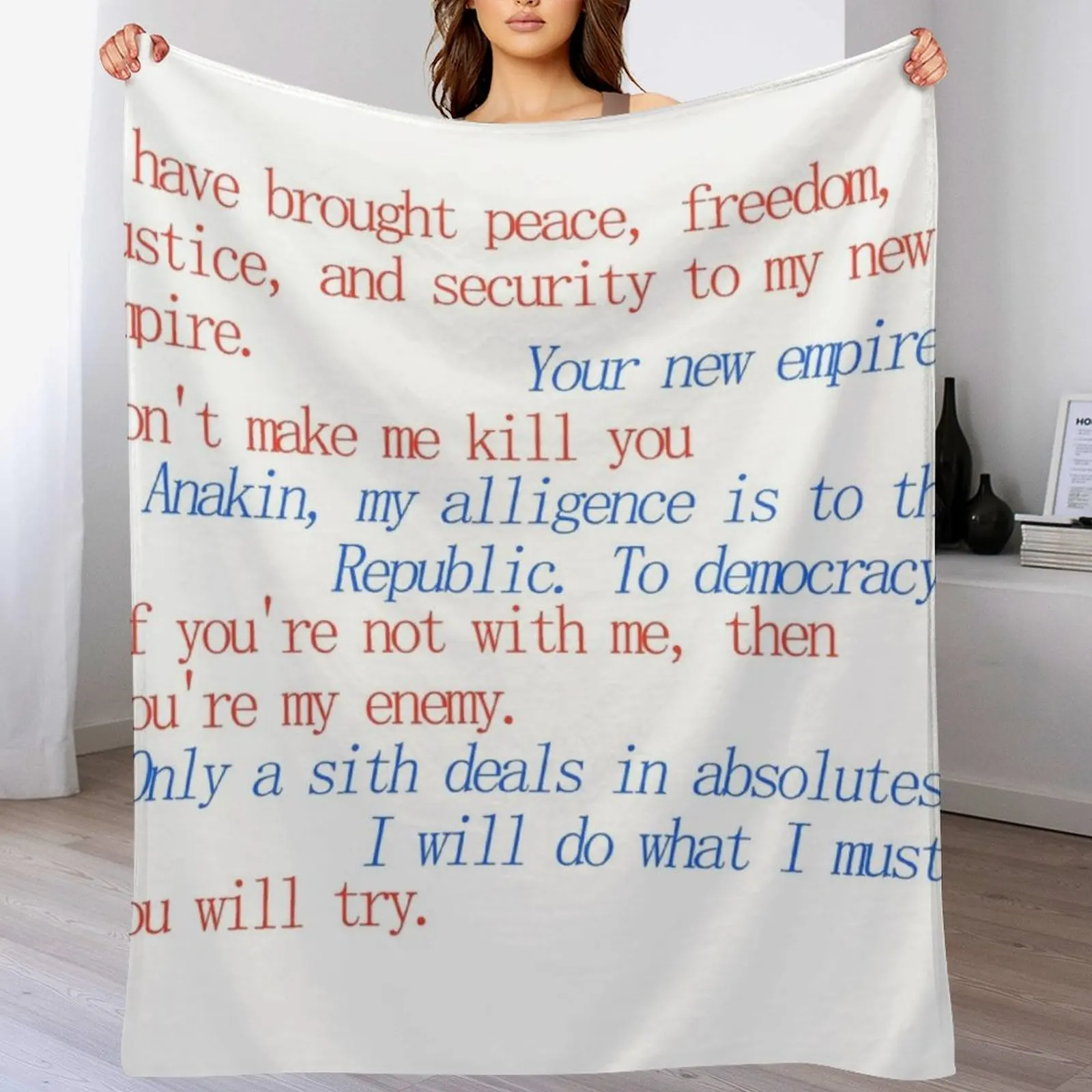 

Revenge of the Sith, Obi-Wan and Anakin quote Throw Blanket Quilt Flannel Fabric Blankets