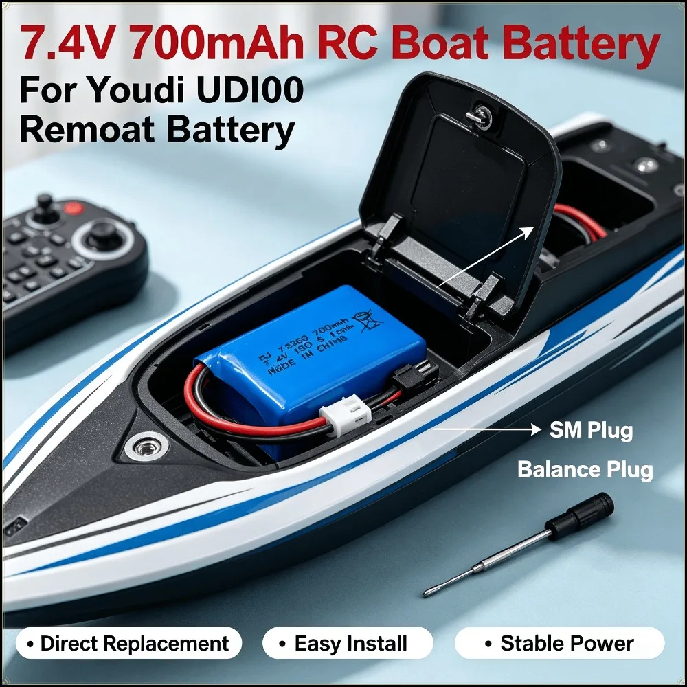 7.4V 700mAh 15C Lipo Battery SM‑2P SM‑3P SM‑4P SM‑5P EL‑2P JST Plug For Youdi UDI001 Tianke H100 H102 RC Boat