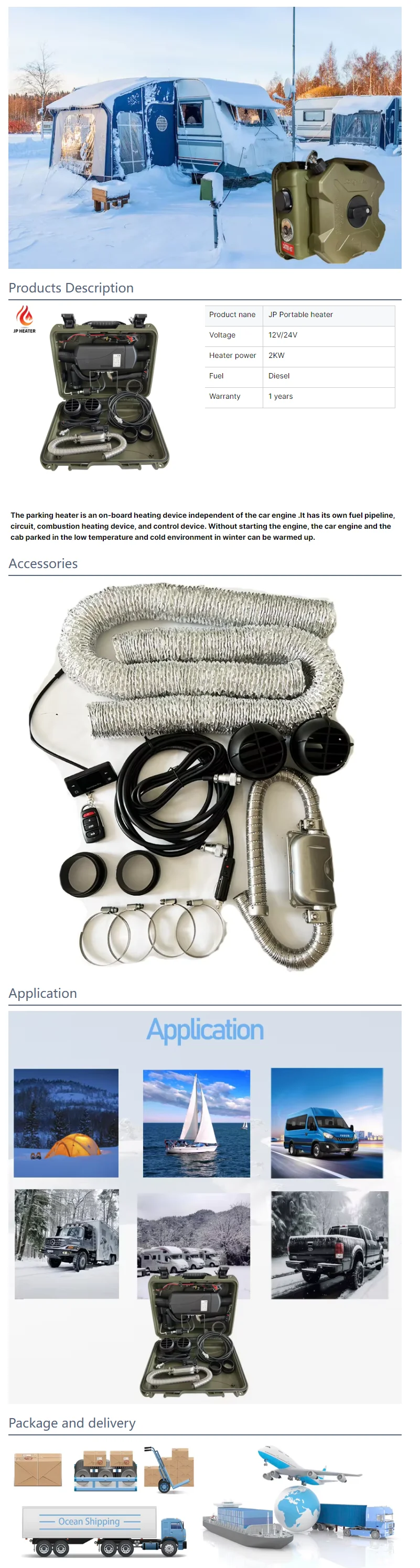 JP Hot Sale All-in-One 2KW 12V Diesel Heater LCD Touch Screen Automatic Air Heater With New Condition Fan