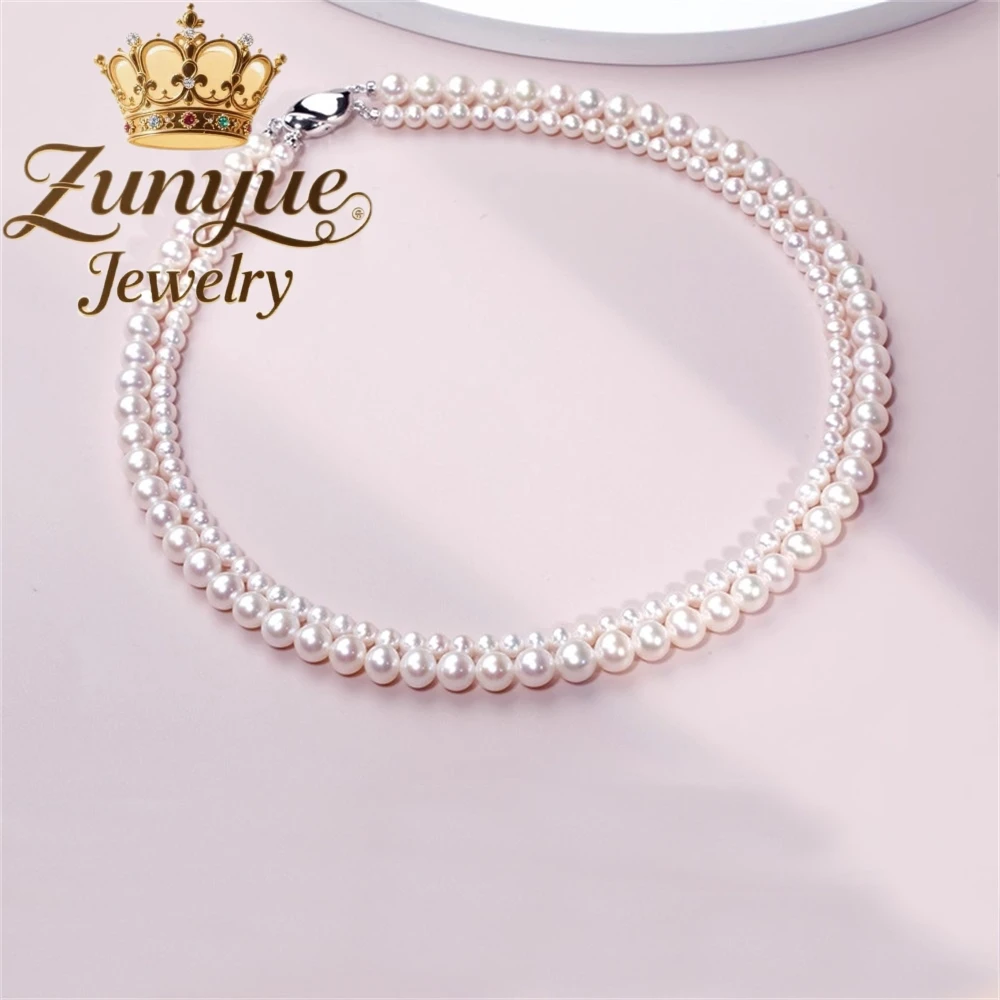 

S925 Silver Clasp Double-Layer Pearl Necklace Versatile And High-End Beaded Necklace Accessory Fashion Jewelry Exquisite Elegant