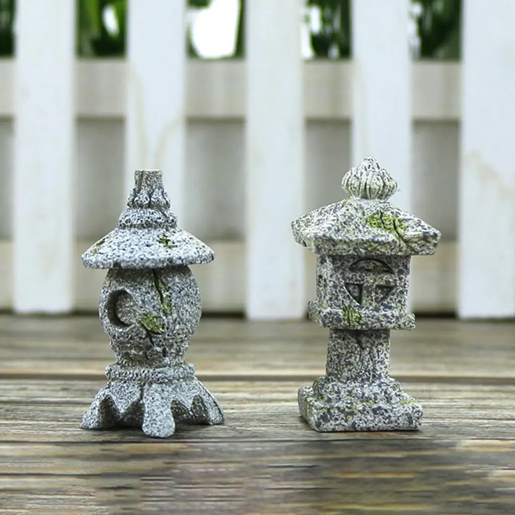1 Pair Resin Pagoda Lantern Statue Patio for Home Decor Outdoor Statue