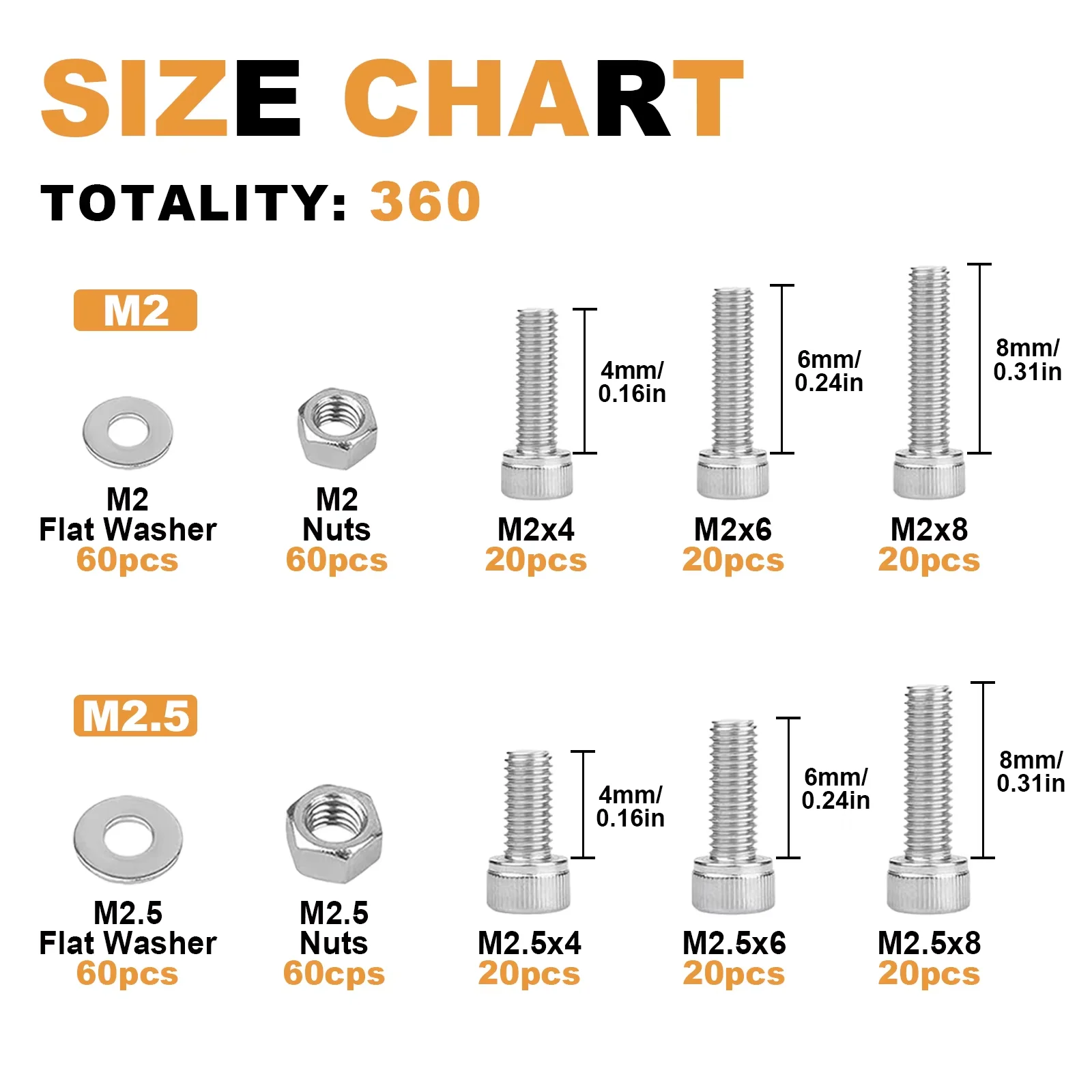 360Pcs Cup Head Hex Bolt, Hex Head Screw And Nut Kit, Stainless Steel Allen Sleeve Screw For Minor Mechanical Repair