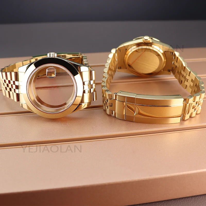 Caixa de relógio à prova d'água, 36mm 40mm, ouro pvd, pulseira de 5 links, vidro safira para seiko nh35 nh36 nh34/38 miyota8215, movimento air king