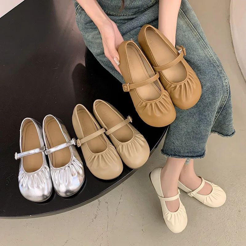 Spring Ballet Flat Shoes Women Comfy Round toe Shoes 2024Women Retro Women Soft-soled Flat Mary Janes Ladies Shoes Zapatos Mujer