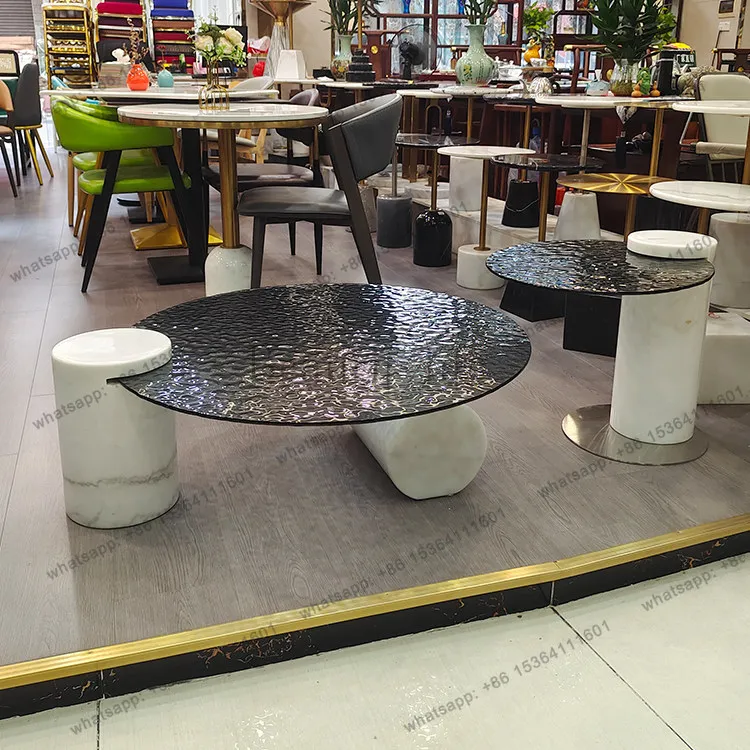 Italian minimalist water ripple heightened coffee table small apartment tempered glass marble edge table