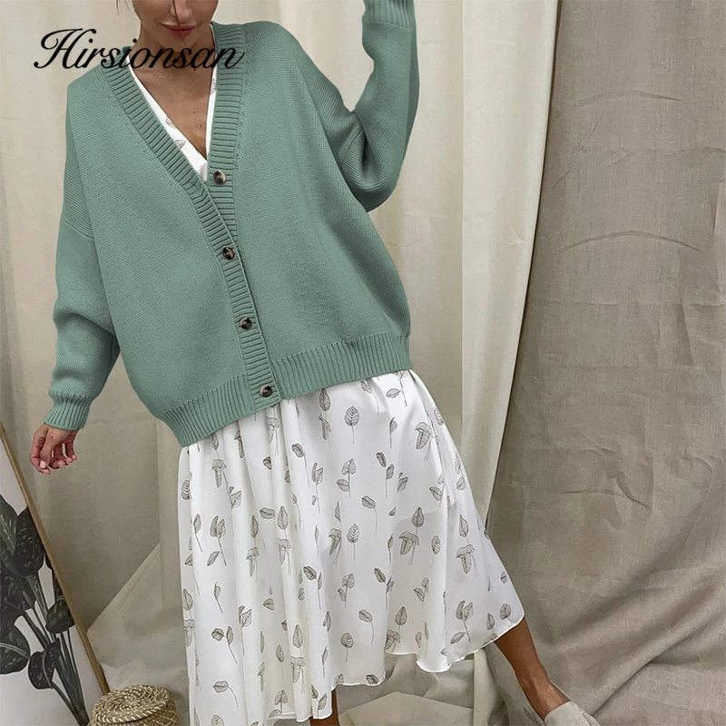 Hirsionsan Elegant Long Sleeve Sweater Women 2023 New Single-Breasted Female Solid Cardigan Soft Chic Flexible Knitted Outwear