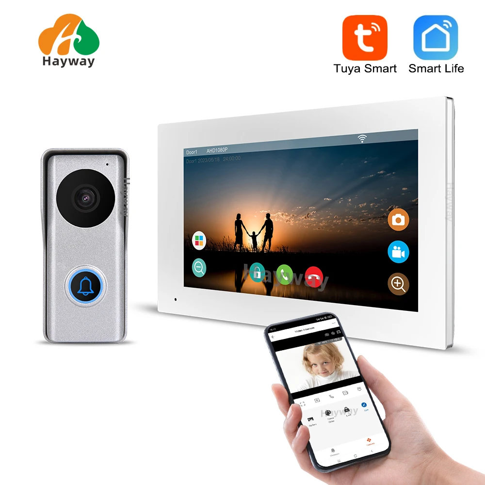 1080P Video Door Phone Home Intercom System Wireless WiFi Smart Video Doorbell 7 Inch with Wired Doorbell TUYA APP