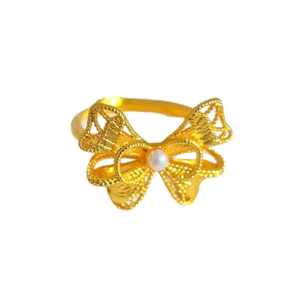 NovaGlod Filigree Bow Open Ring Women's 24K Gold AU999 - 24K pure gold bow filigree ring, eye-catching shine, charming dating ac