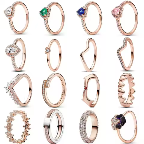 2025 Wholesale Rose Gold Color Spring Daisy Flower Ring Rings Size 6 7 8 9 For 925 Sterling Silver Jewelry