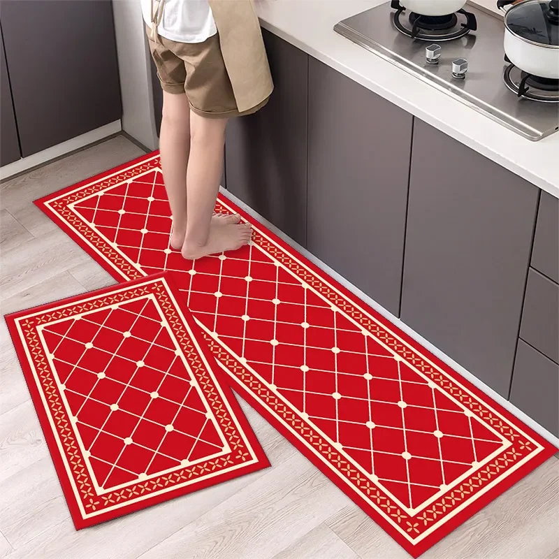 1Pcs Kitchen Rug Geometric Household Printed Anti-slip Resistant Carpet Bedroom Living Room Long Strip Floor Mat Home Decor