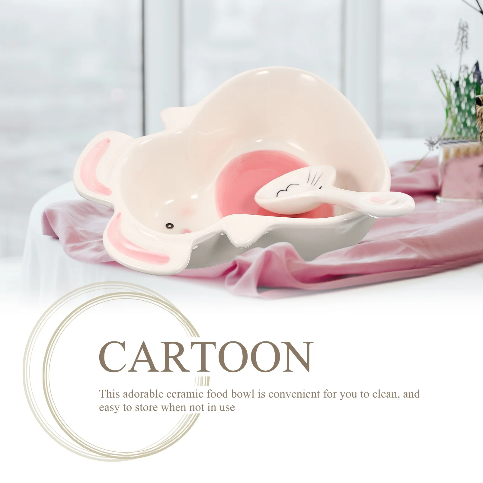 

Ceramic Rabbit Pattern Food Bowl Set Serving Soup Salad Dessert At Home Hotel Kitchen Includes Spoon Easy Clean