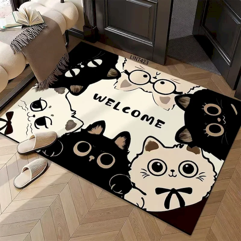 VIKAMA Hand‑Drawn Doodle Puppy Holiday Floor Mat Cute Cartoon Non‑Slip Rug for Entryway Bedroom Living Room Household Decor