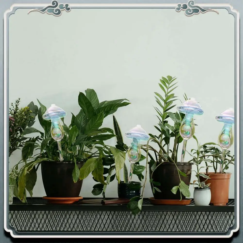 AC76-4-Pack Self-Watering Balls,Glass Watering Cans, Mushroom Design, Hand-Blown Glass,Suitable For Indoor & Outdoor Plants