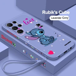 Disney Art Stitch Cool Love Phone Case For Samsung Galaxy S24 S23 S22 S21 S20 FE S10 Plus Lite Ultra 5G Liquid Left Rope Cover