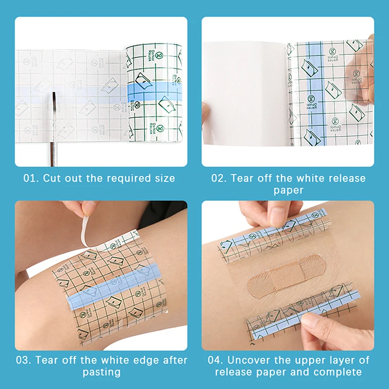 10Sheets Waterproof Transparent Tape PU Film Medical Adhesive Plaster Anti-allergic Wound Dressing Tape First Aid Kit Band Aids