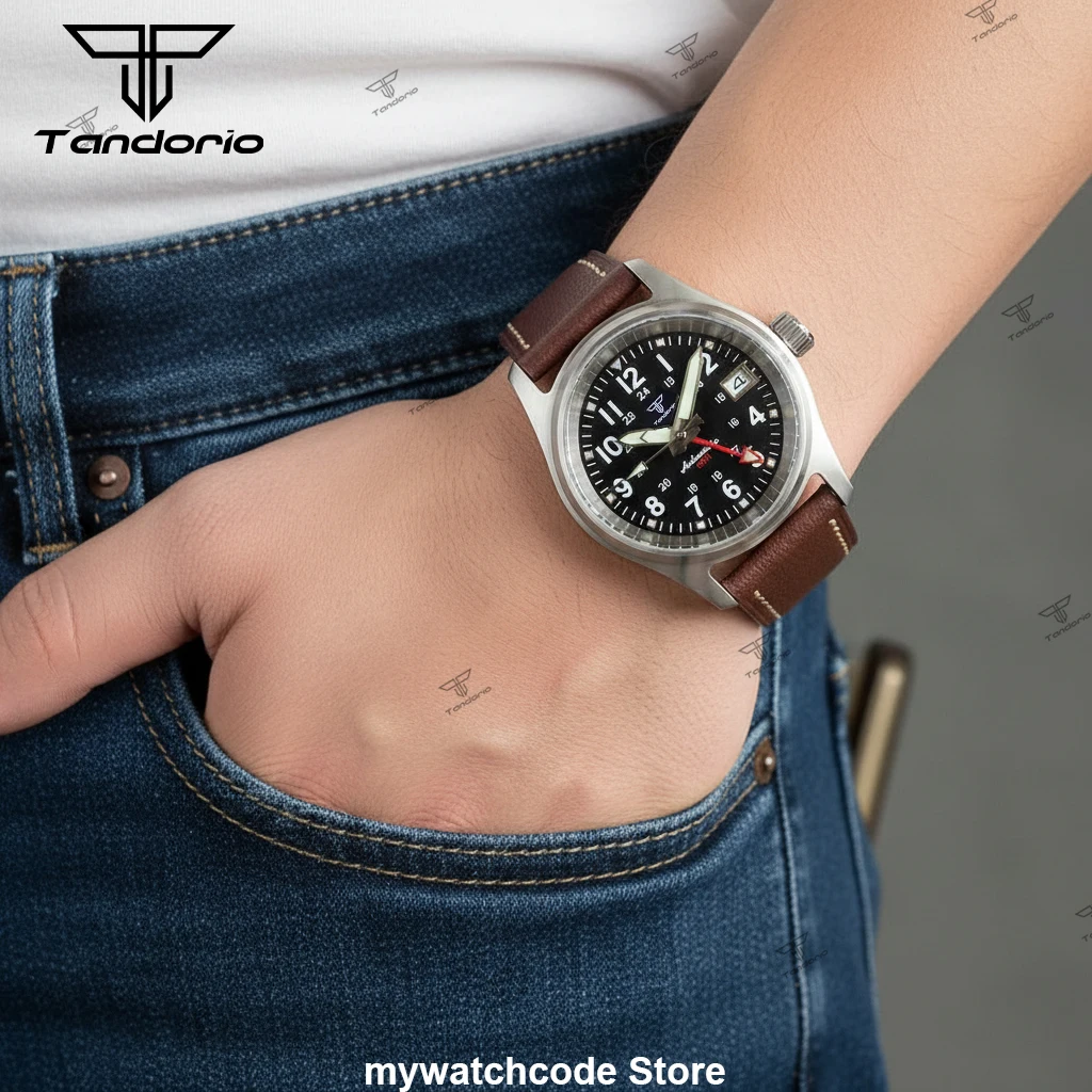 Small 36mm Pilot Watch White/Black Dial NH34A GMT Retro Watches for Man Mechanical Watches 20ATM Leather Band Luminous Marks