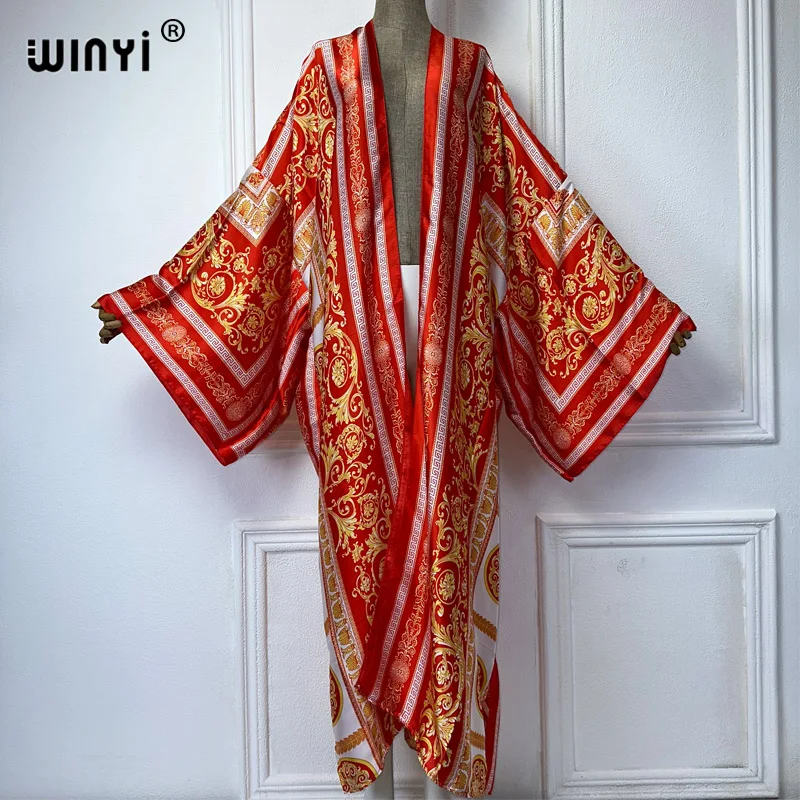 Winyi Vrouwen Bohemian Boho Print Elegante Casual Jurk Afrikaanse Vesten Bovenkleding Voor Dames Zomer Sexy Dames Badmode Kimono 'S