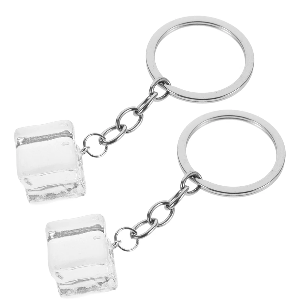 

2pcs Backpack Accessories Car Keychain Heavy Duty Alloy for Men Cute Keyring Decorations Transparent Resin Ice Cube Shape