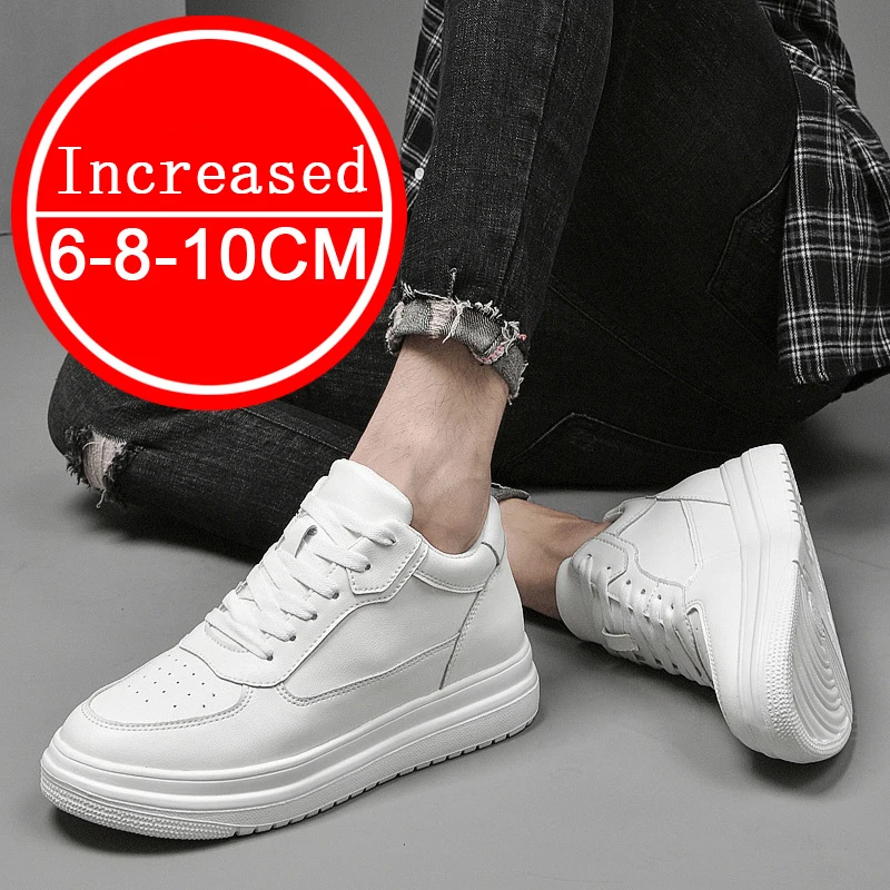 Man Genuine Leather Casual Fashion Sport Platform Shoes Increase Height 4/6/8/10CM Soft Invisible Height Increasing Shoes 36-43