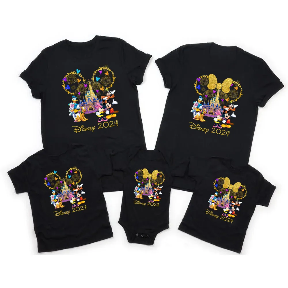 2024 Family disney Trip Shirts Mickey Minnie Family Matching Outfits Look First Disneyland Trip Dad Mom Kids Tshirt Baby Clothes