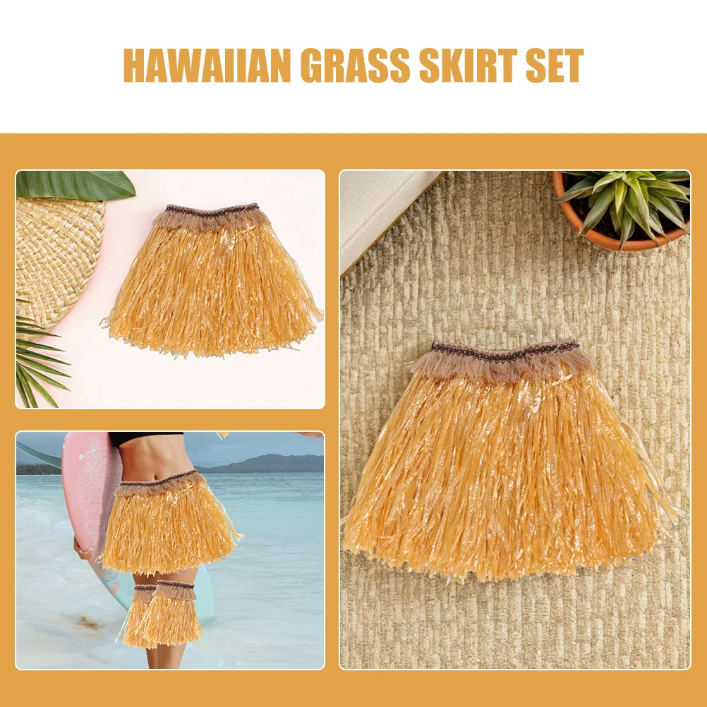 2Sets Hawaiian Grass Skirt Set Colorful Comfortable Hula Skirt Outfit for Luau Party Beach Festival Dance Costume Women