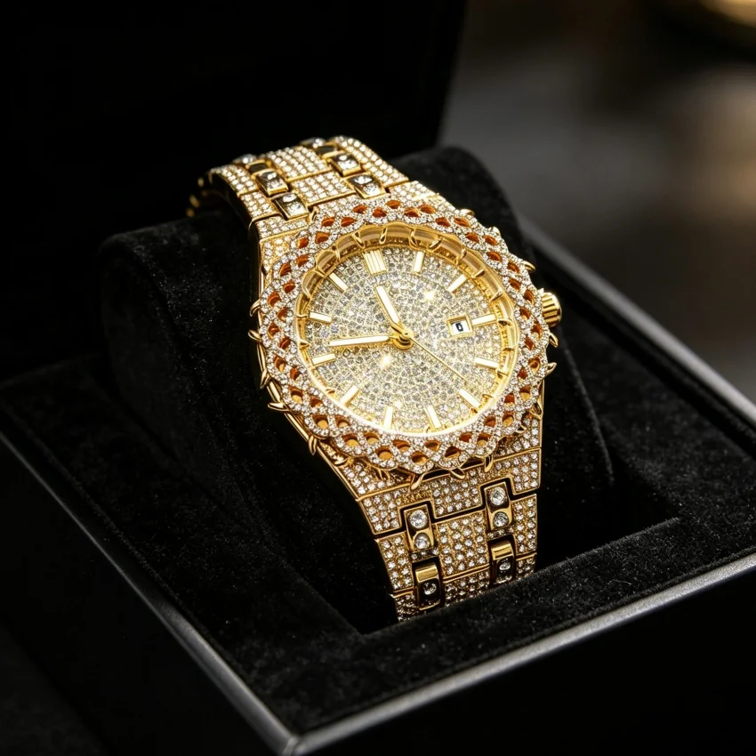 Luxury Diamond Men Women Watches Gold Watch Ladies Wrist Watch Luxury Rhinestone Unisex Bracelet Watches Female Clock