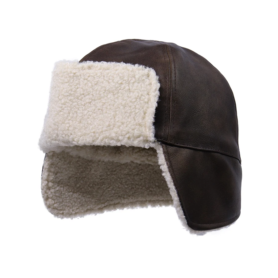 Bomber Hat Men Earflap Cap Fuax Leather Lining Winter Warm Accessory For Outdoor Hiking Sports Climb