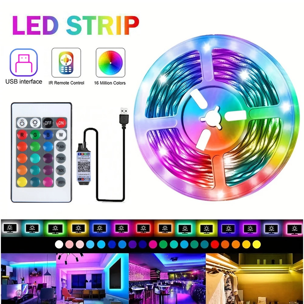Smart Bluetooth LED Strip Lights Infrared Control RGB5050 Music Sync Flexible 5V Lamp for TV Backlight Decoration Gift