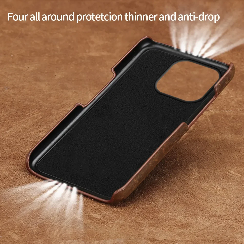 Genuine Crazy Horse Leather Case for iPhone 15 16 Pro Max 14 Plus 13 12 11 PULL-UP Cowhide Skin Matte Vintage Phone Armor Cover