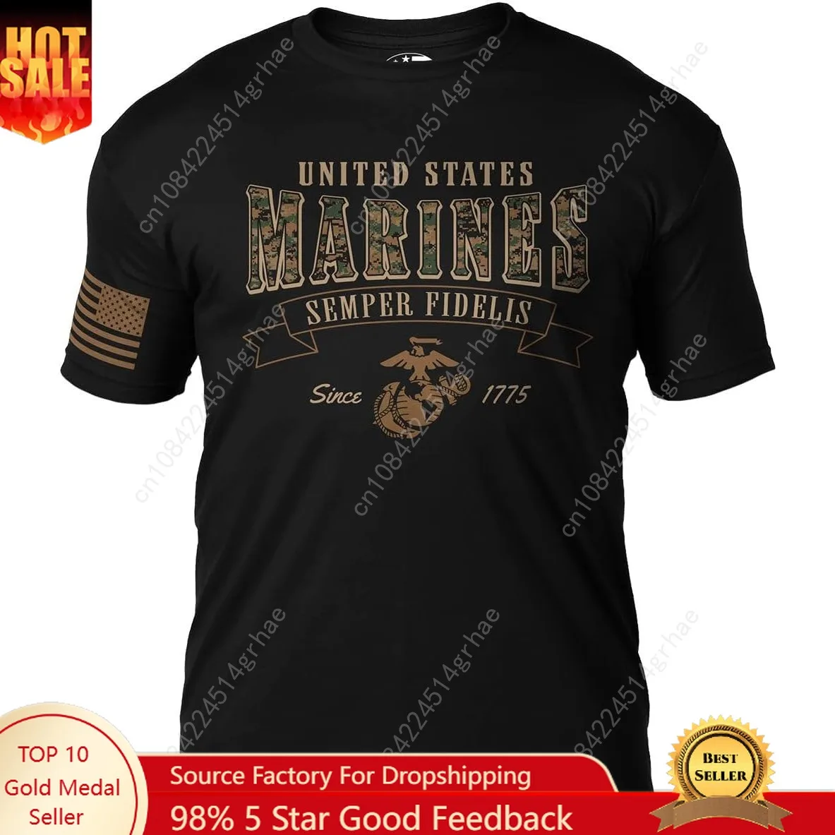 

7.62 Design U.S. Marine Corps MARPAT Arched Semper Fi Men's Black T-Shirt