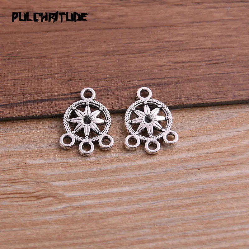 30pcs 14*18mm Two Color Zinc Alloy Necklace Charm Jewelry DIY Hollow Round Flower Connector Pendant Necklace