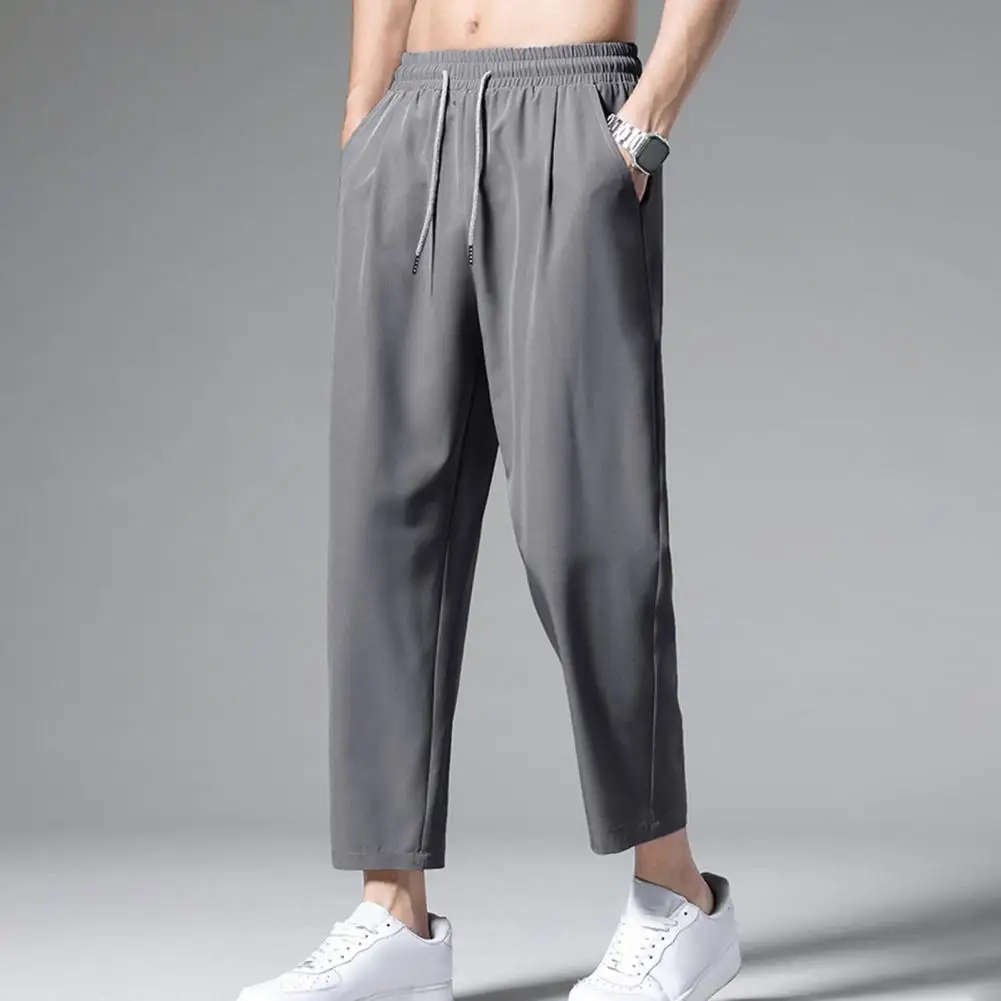 Breathable Straight-leg Trousers Men Quick-dry Relaxed Fit Pants Men's Casual Ankle-length Pants Breathable for Daily for Summer