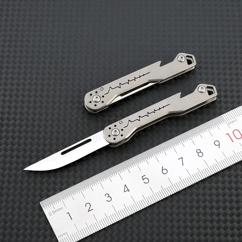 NEW Titanium Heart Sharp Titanium Alloy Mini Folding Knife with Bottle Opener, Portable Keychain, Unpacking, and Delivery Knife