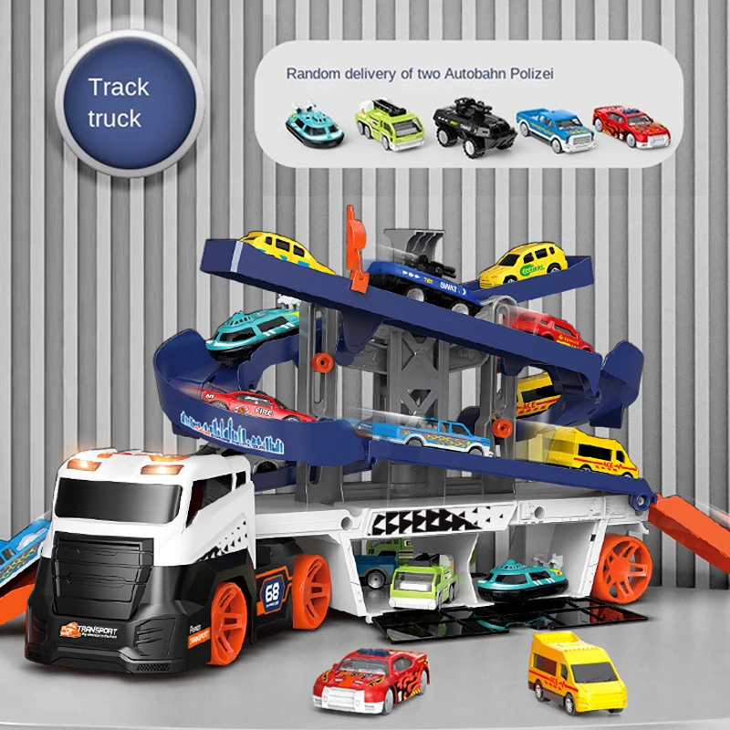 

Racing Tracks DIY Assembled Transporter Railway Track Diecast Racing Car Toys With EVA Ball Sound Music For Children Gifts