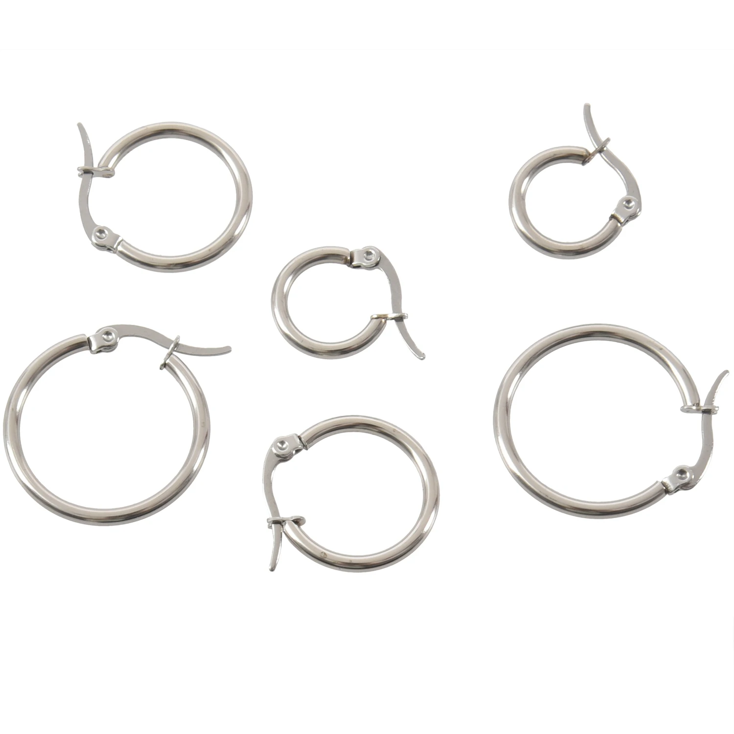 3 pairs 15mm 20mm 25mm Stainless Steel Hoop Huggies Earrings Set Woman Silver