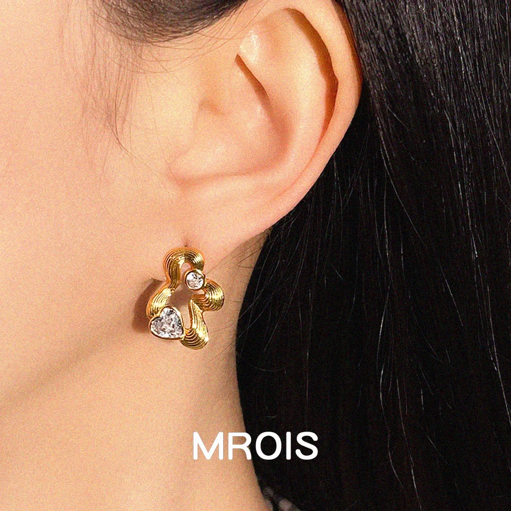 Dream Space~ Original geometric lines zircon love stud earrings niche light luxury earrings factory