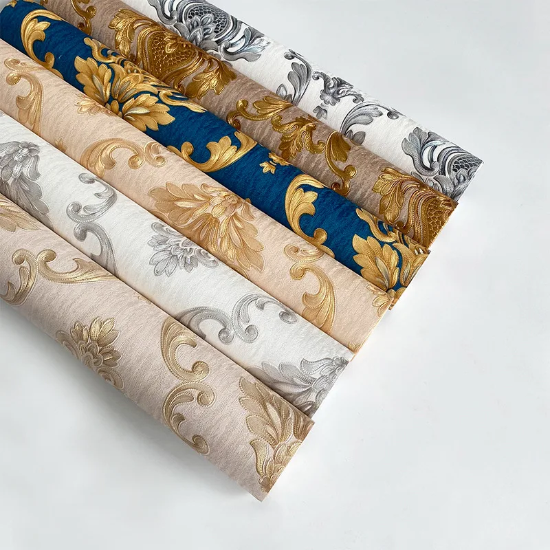 Deep Blue 3D European Large Flower Wallpaper for Bedroom Living Room Background Hotel Luxury Damask Embossed Wallpaper