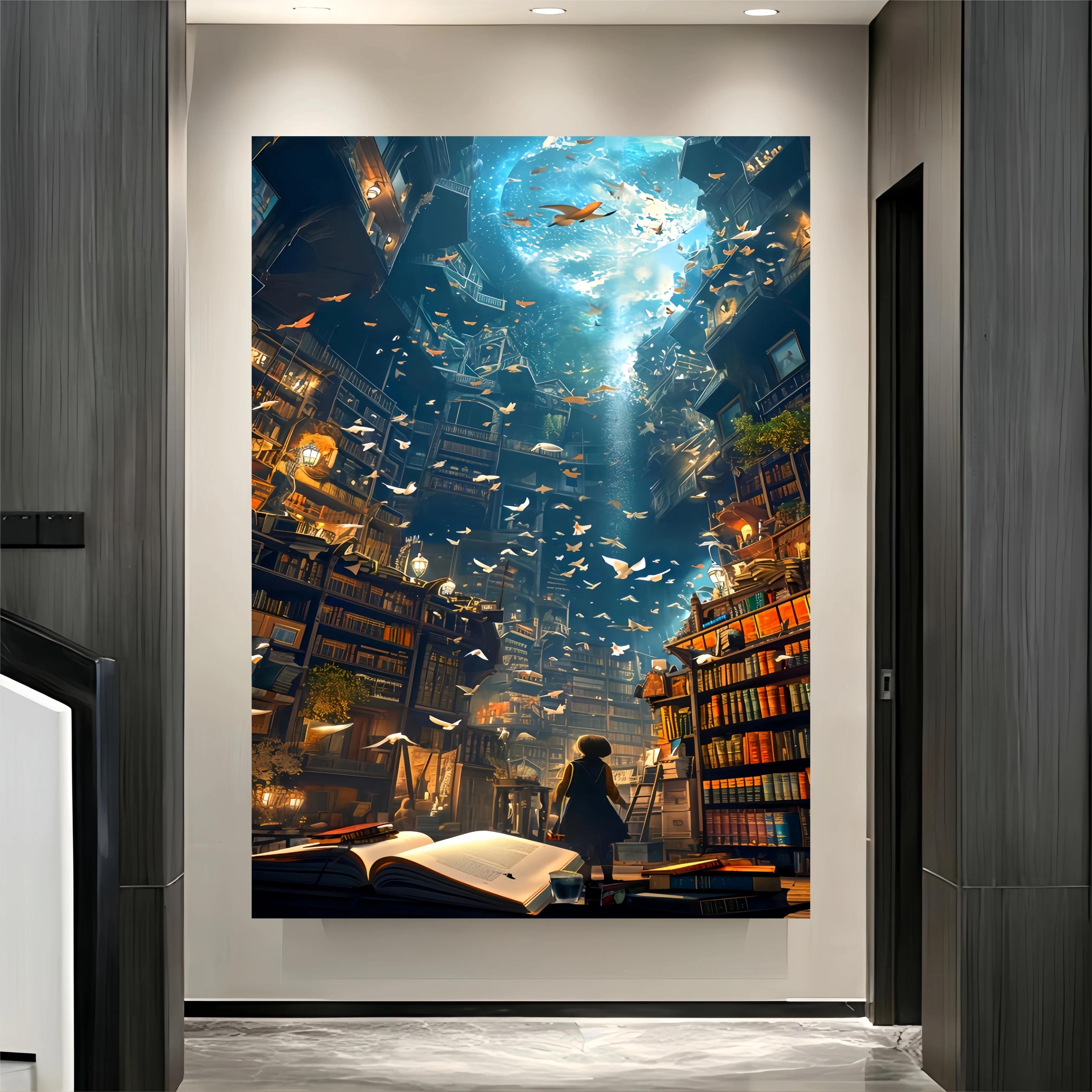 Rompecabezas para adultos de 1000 piezas, biblioteca encantadora y escena de acuario, cartón blanco premium, cerebro educativo y desafiante