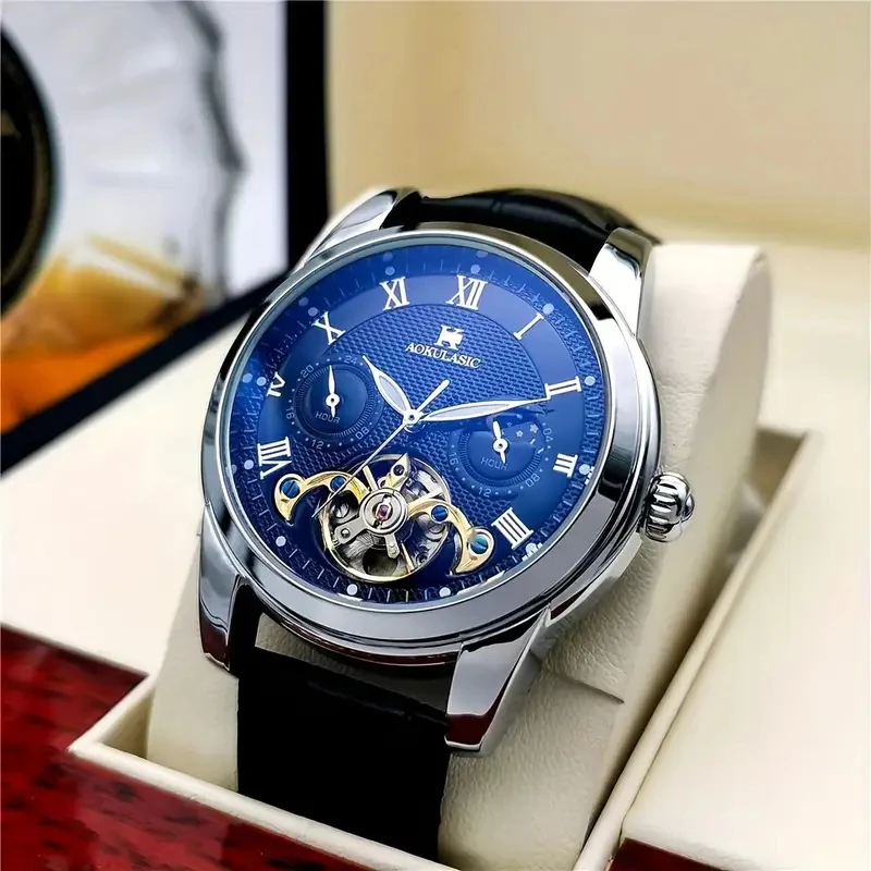 This Is a Stylish and High-End Men's Watch with Genuine High-End Automatic Mechanical Movement Features, a Skeleton Design, Suitable for Both Business and Casual Wear This Popular Watch Is the Best Gift for Your Boyfriend and Husband. No Batteries Required