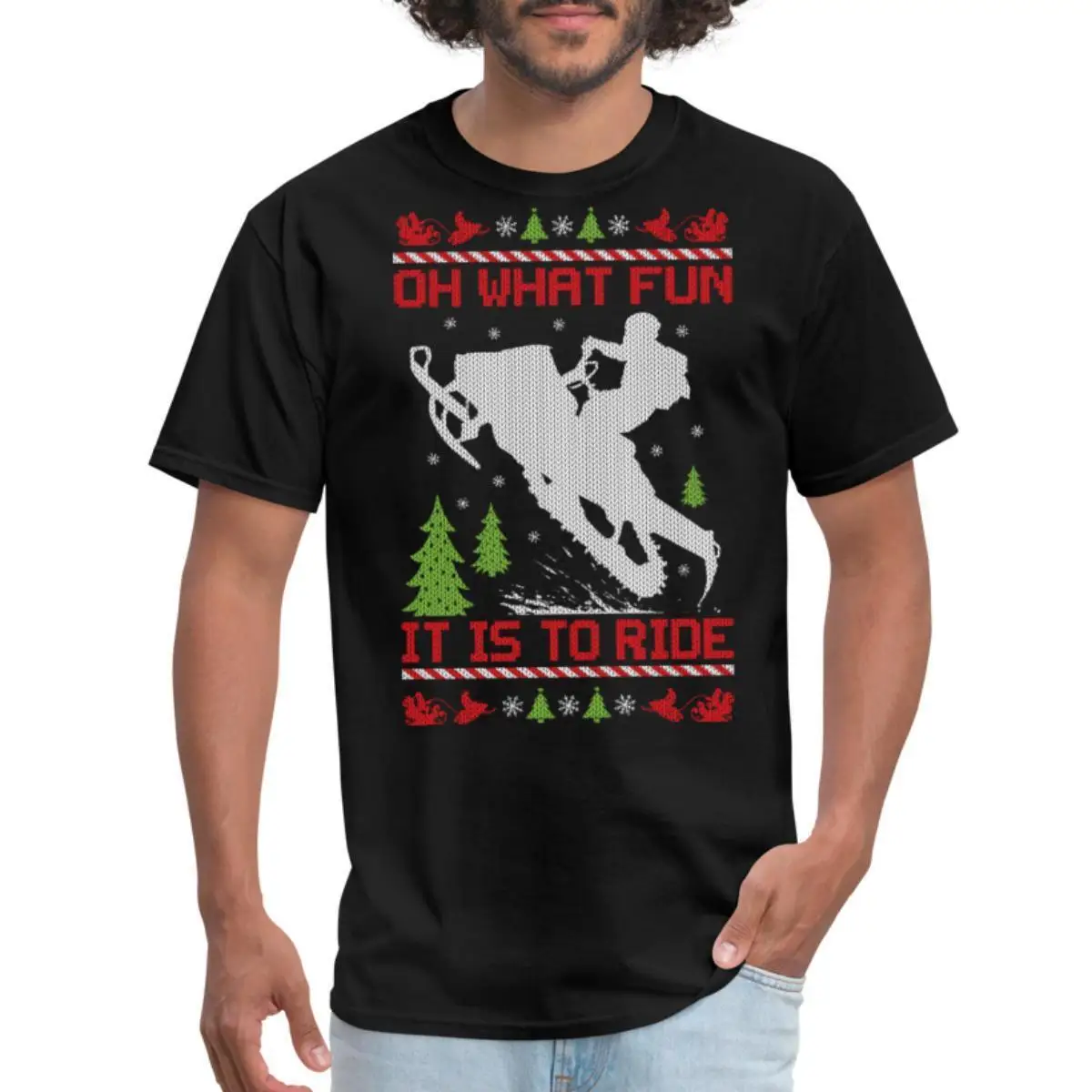 

Snowmobile Jumping Ugly Christmas Men's T Shirt