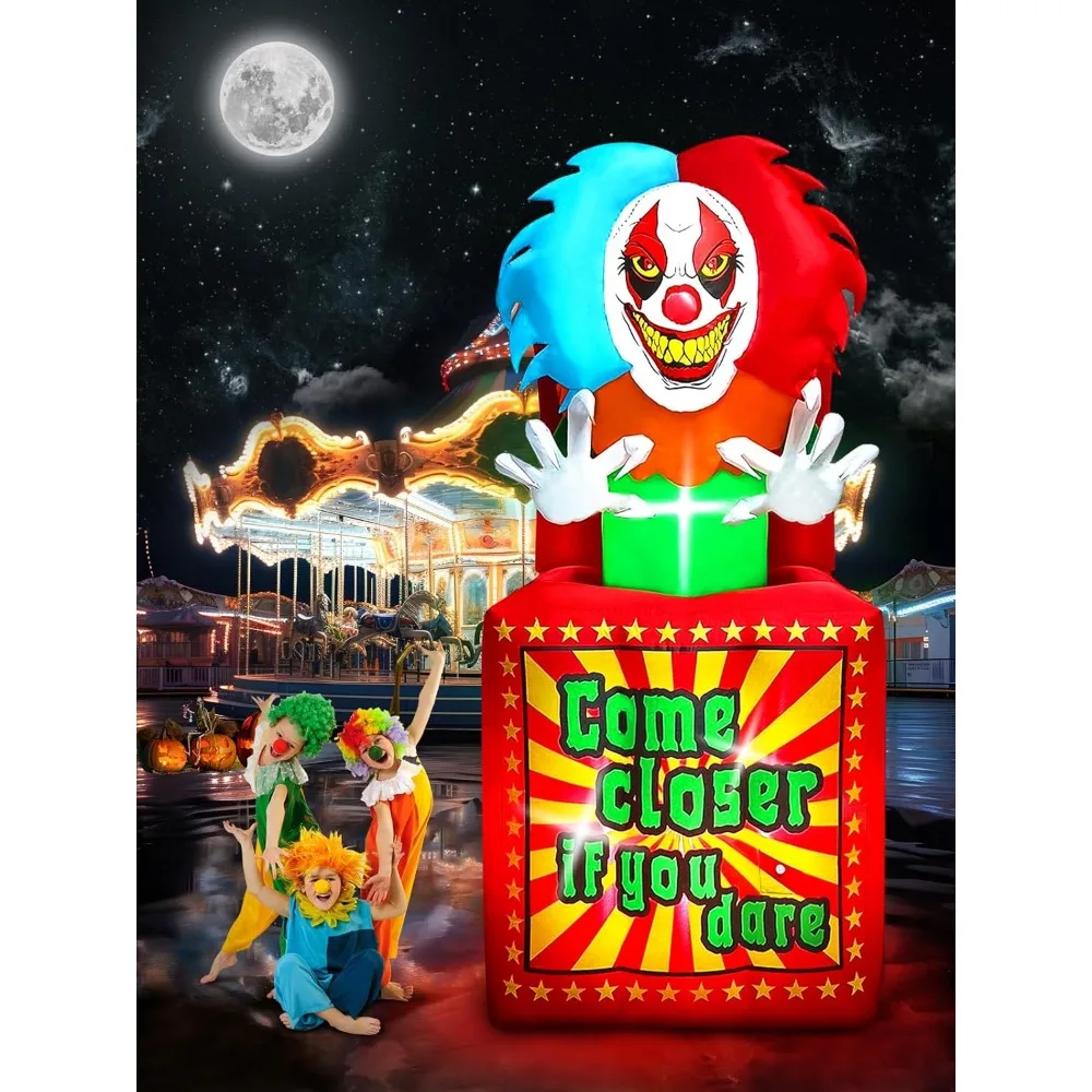 مهرج الرسوم المتحركة للهالوين قابل للنفخ مع الموسيقى، صندوق مهرج السيرك كالولاري ديكور خارجي، ساحة نفخ مع مكبر صوت مدمج